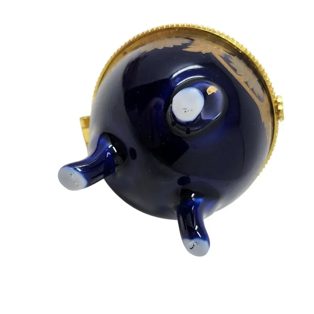 Vintage Cobalt Blue Gold Porcelain Decorative Trinket Faberge Egg Jewelry Box